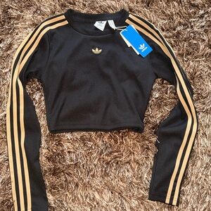 Adidas Black and Tan Crew Neck Top